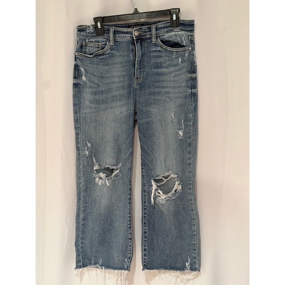 Judy Blue Jeans Womens Size M Blue High Rise Distressed Straight Crop